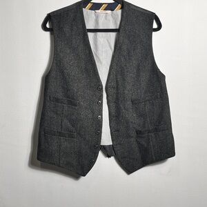 Merona Herringbone Tweed Vest Black Grey Wool Blend Suit Waistcoat Large